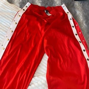 Red track button up pants